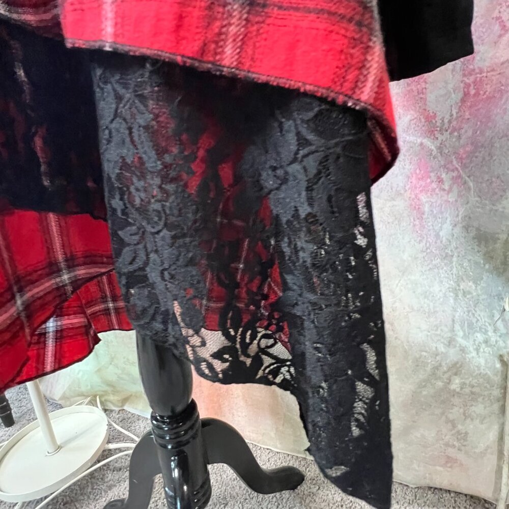 Bflive Lace Asymmetrical Hem- Patchwork- Plaid Pa… - image 6